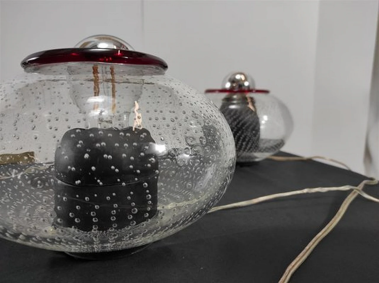 5 Appliques in vetro di Murano trasparente e rosso di Leucos, anni '70 4