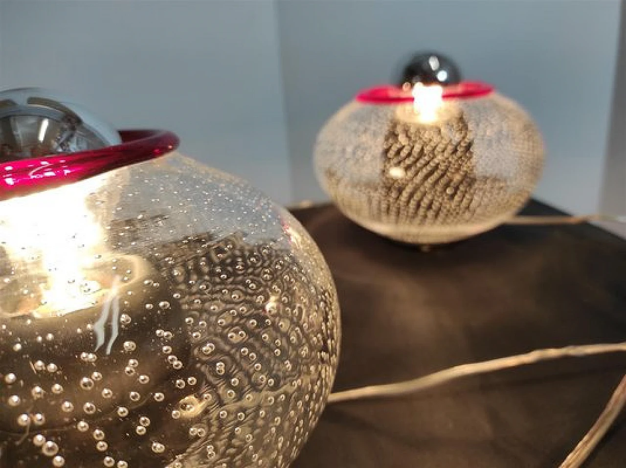 5 Appliques in vetro di Murano trasparente e rosso di Leucos, anni '70 7