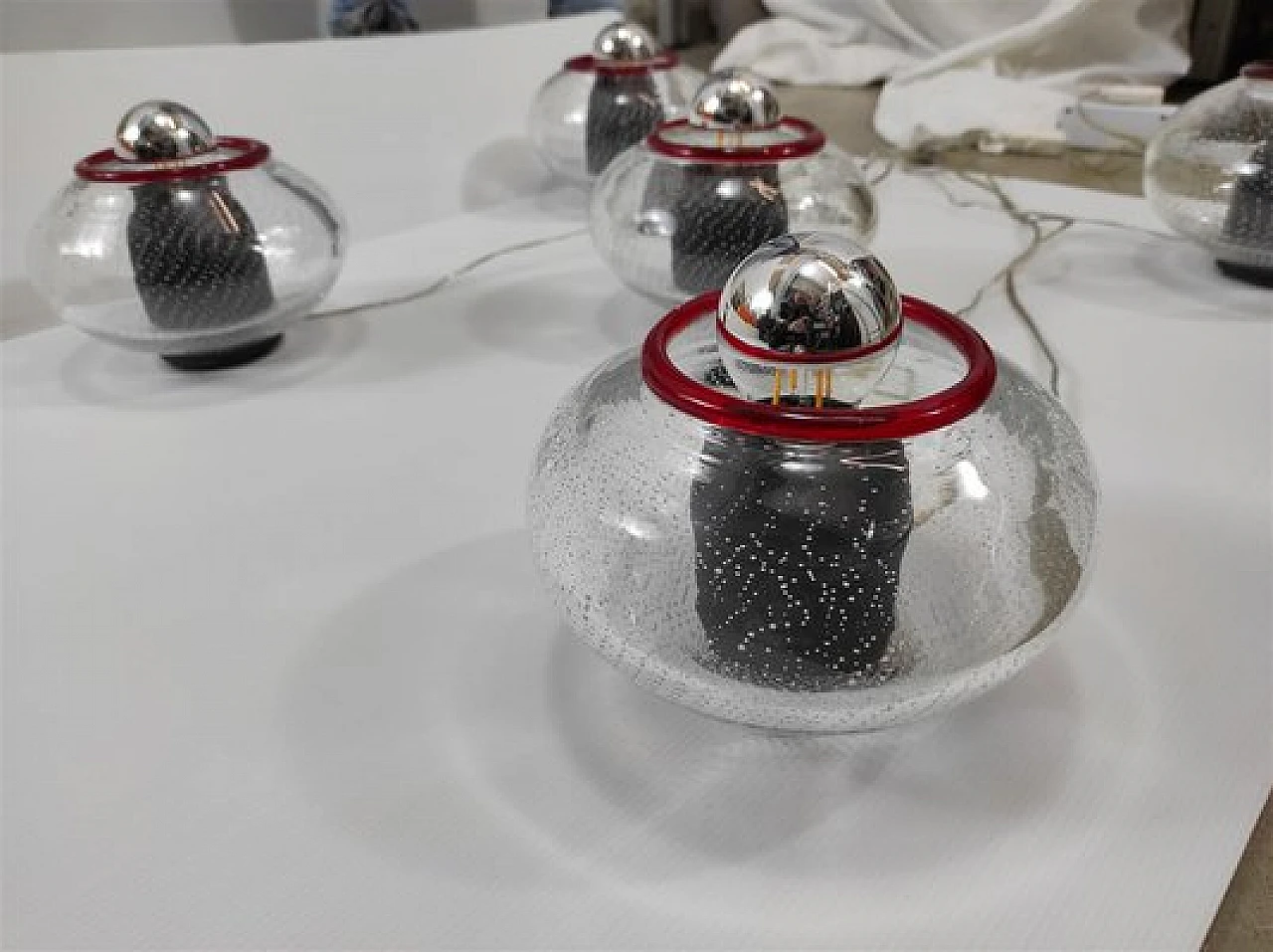 5 Appliques in vetro di Murano trasparente e rosso di Leucos, anni '70 10