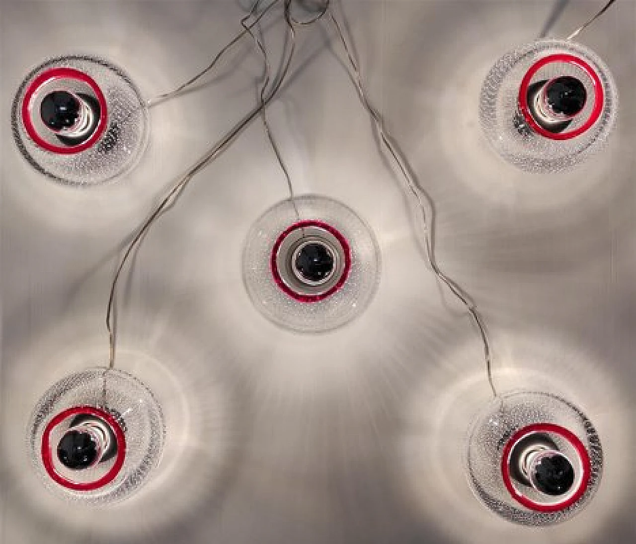 5 Appliques in vetro di Murano trasparente e rosso di Leucos, anni '70 16