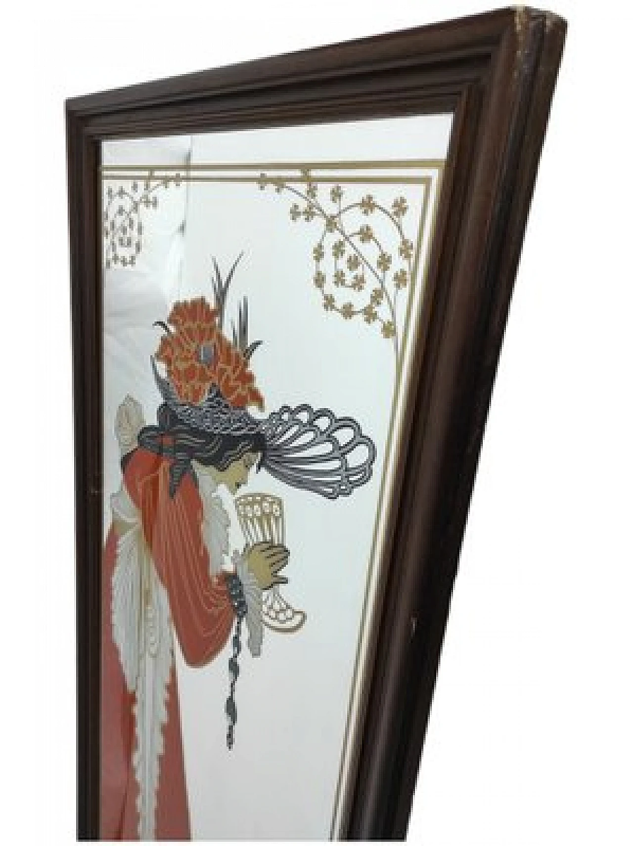 Specchio in stile Liberty con Dama e cornice in legno, anni '50 2