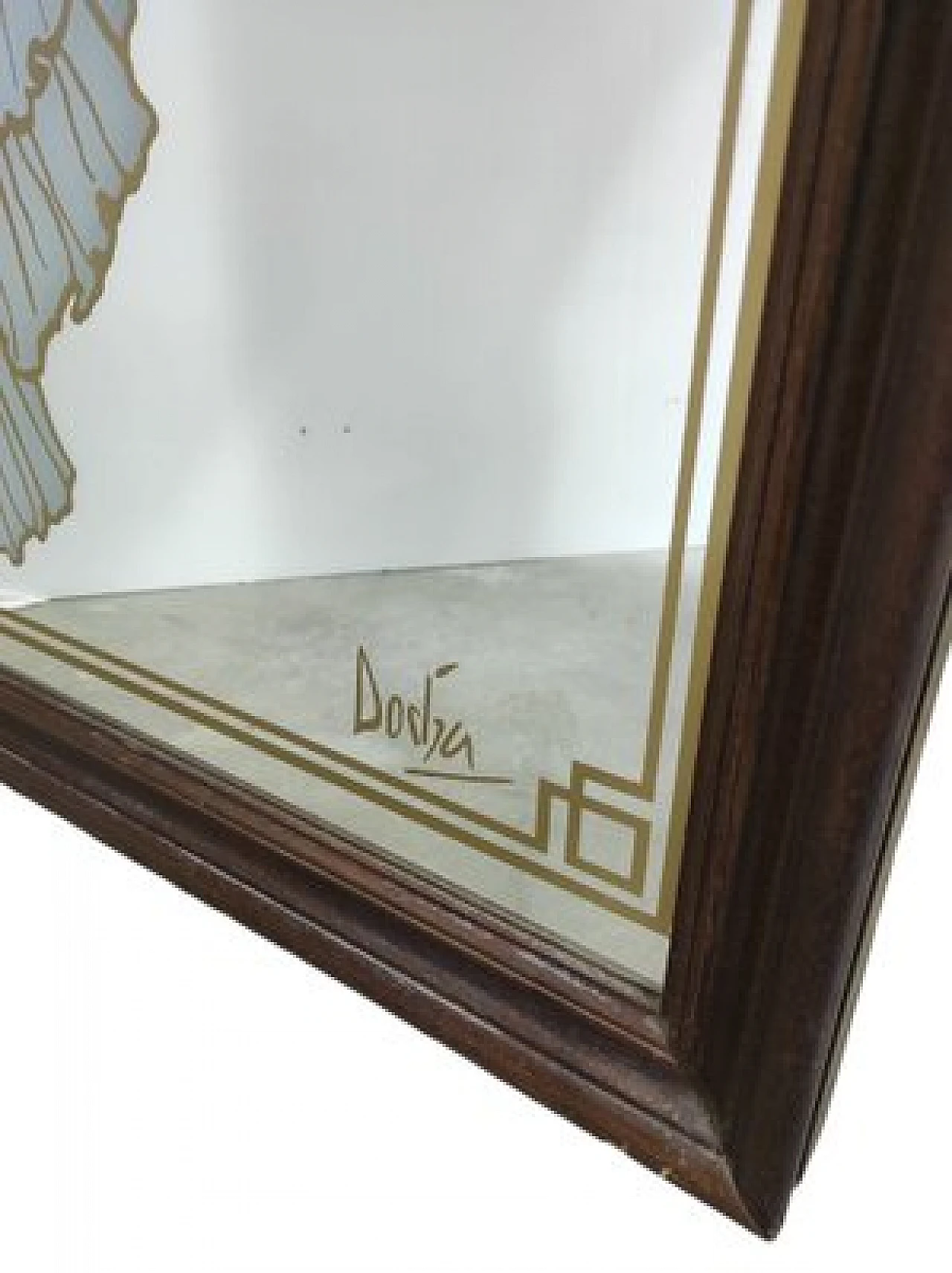 Specchio in stile Liberty con Dama e cornice in legno, anni '50 4