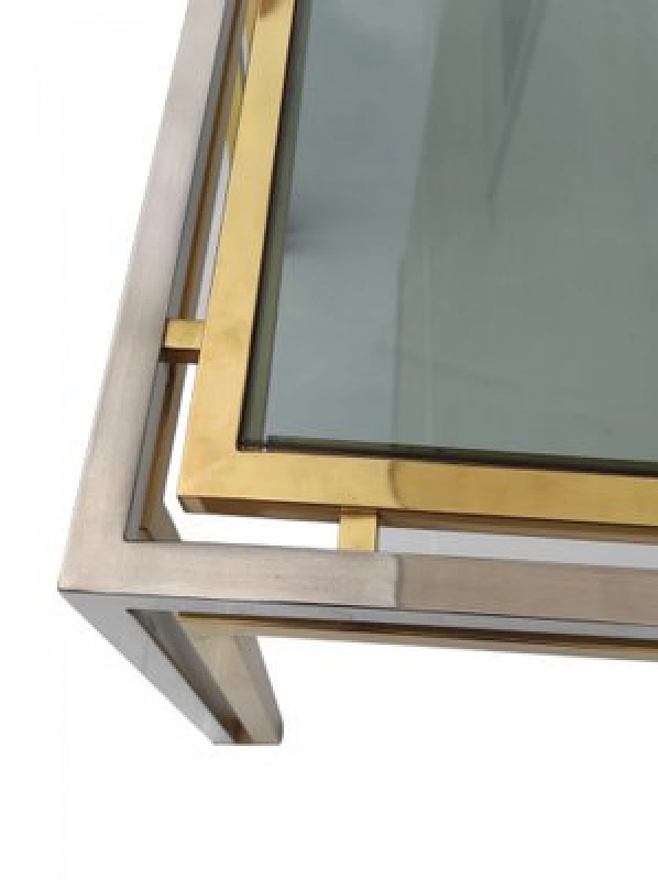 Tavolino da salotto angolare in ottone e vetro, anni '70 5