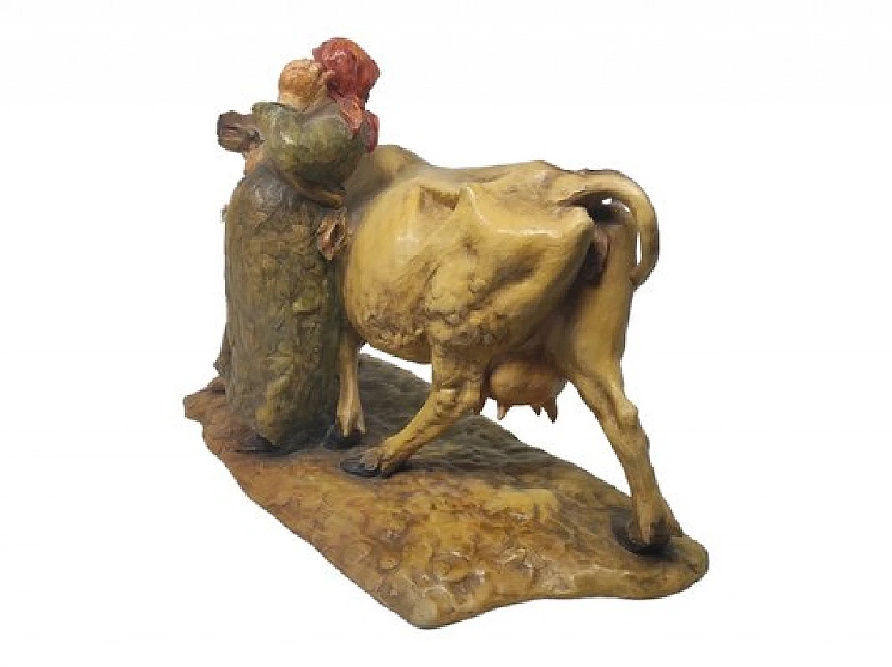 Guido Cacciapuoti, Contadina con vacca, statuetta in ceramica 4