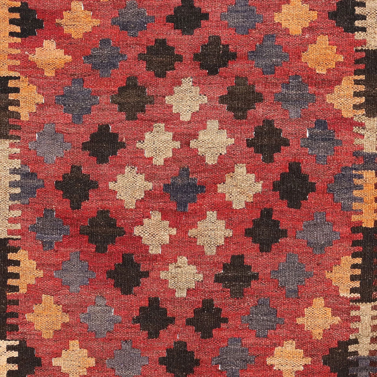 Red & brown thin knot Kilim rug in cotton and wool 3