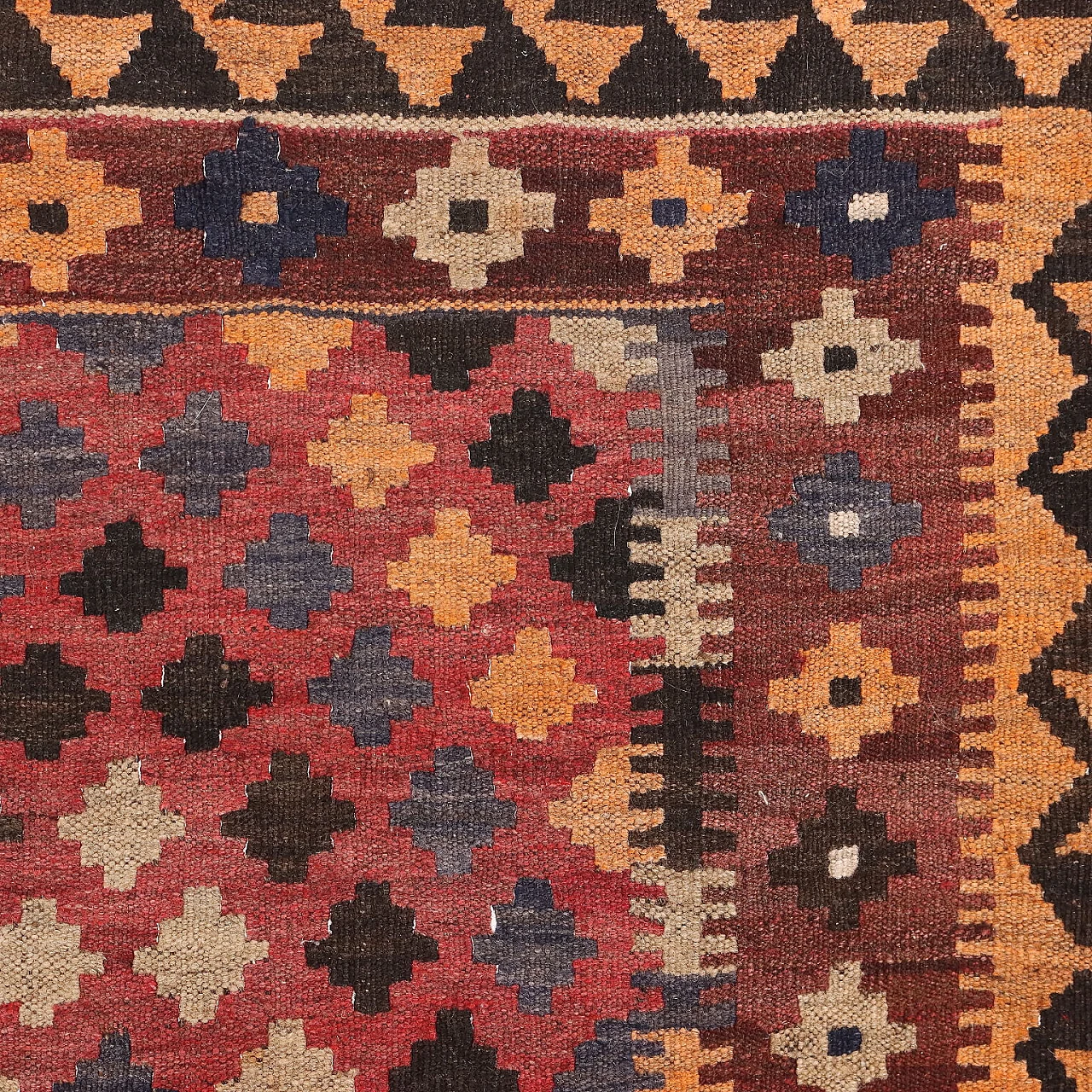 Red & brown thin knot Kilim rug in cotton and wool 4