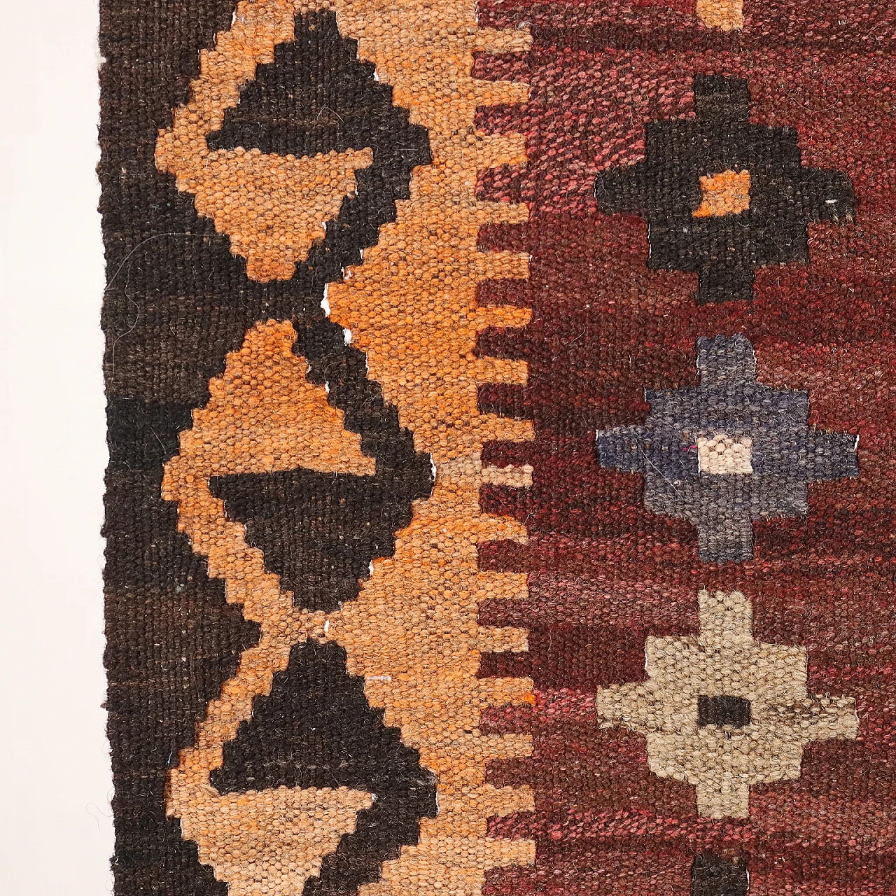 Red & brown thin knot Kilim rug in cotton and wool 5