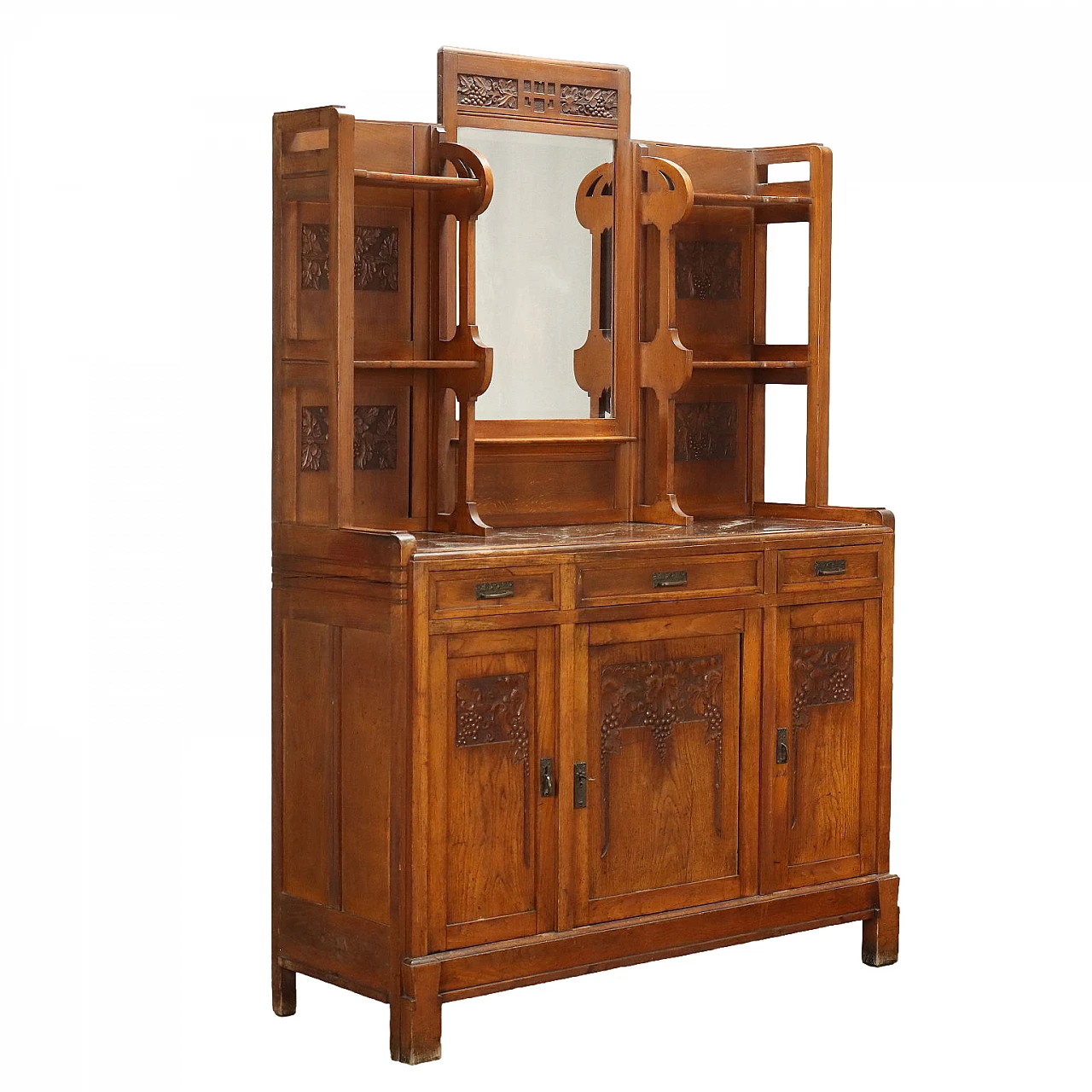 Credenza Liberty in rovere con specchio, inizio '900 1