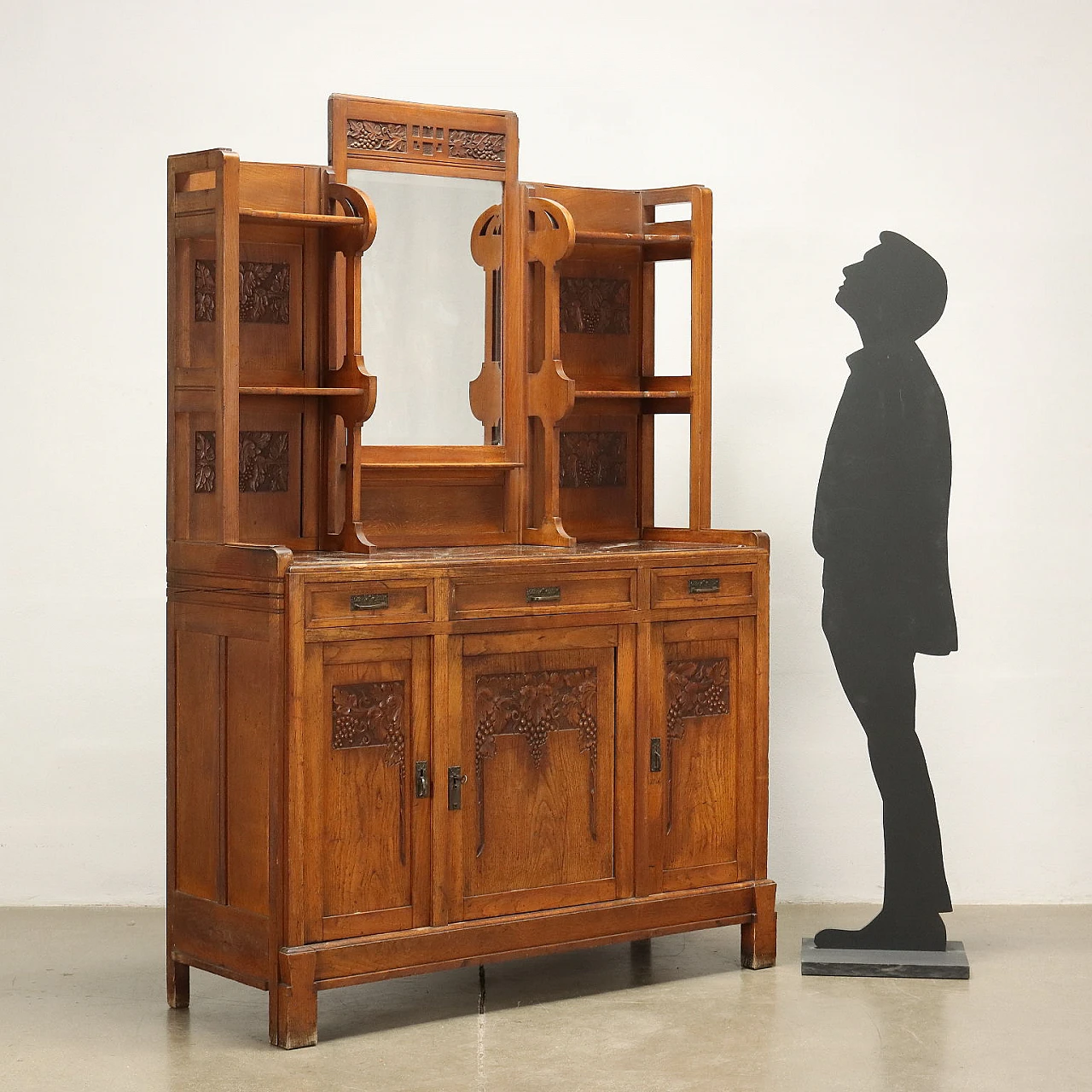 Credenza Liberty in rovere con specchio, inizio '900 2