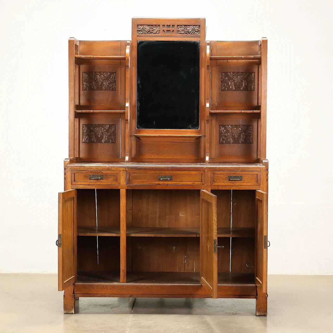 Credenza Liberty in rovere con specchio, inizio '900 3