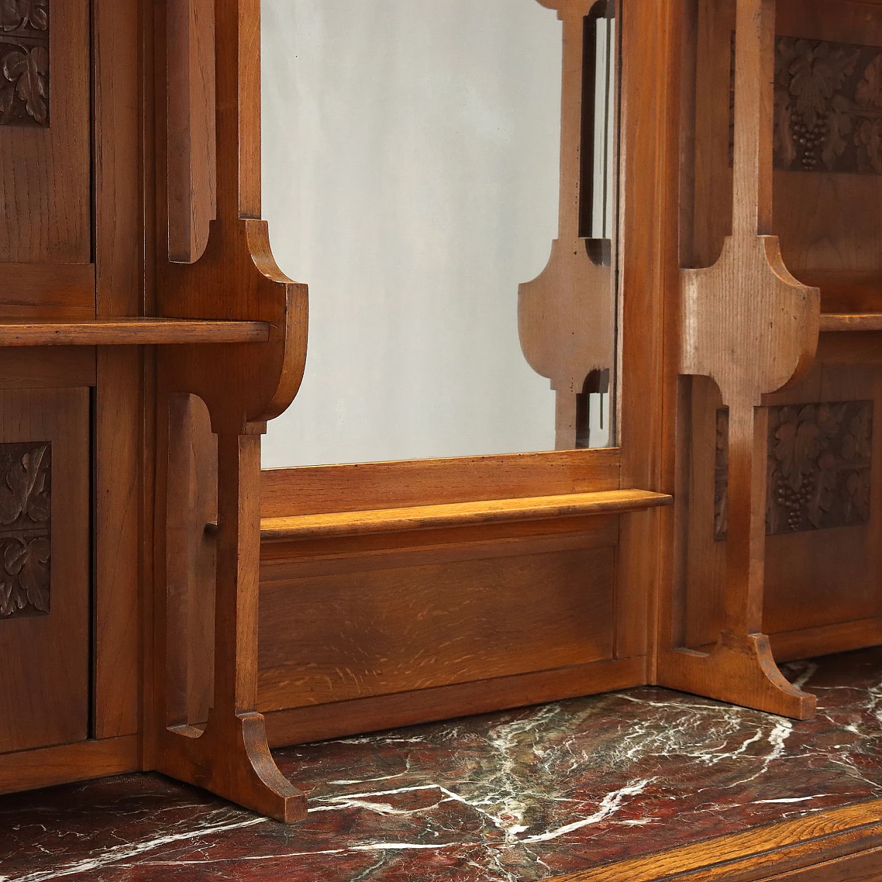 Credenza Liberty in rovere con specchio, inizio '900 6