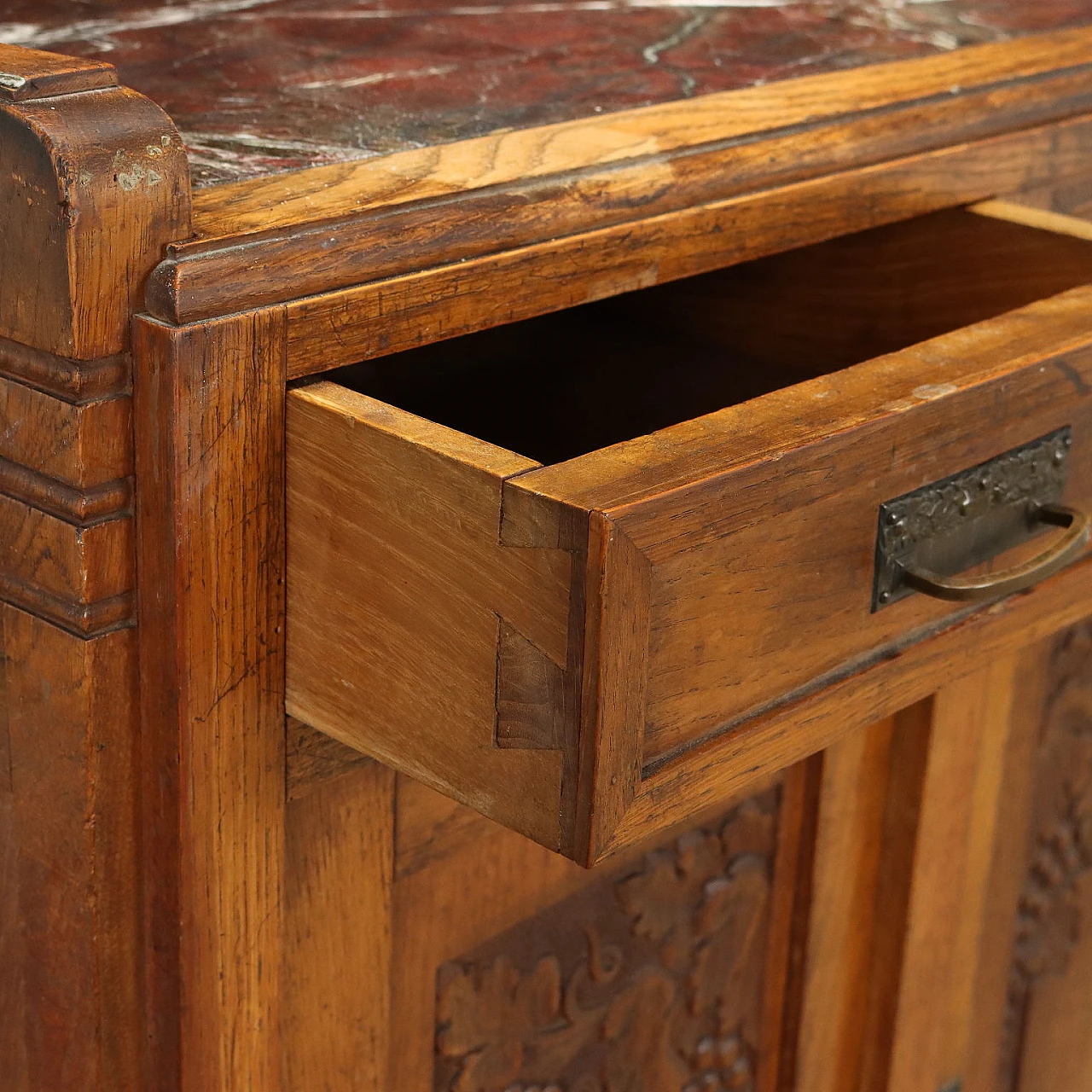 Credenza Liberty in rovere con specchio, inizio '900 7