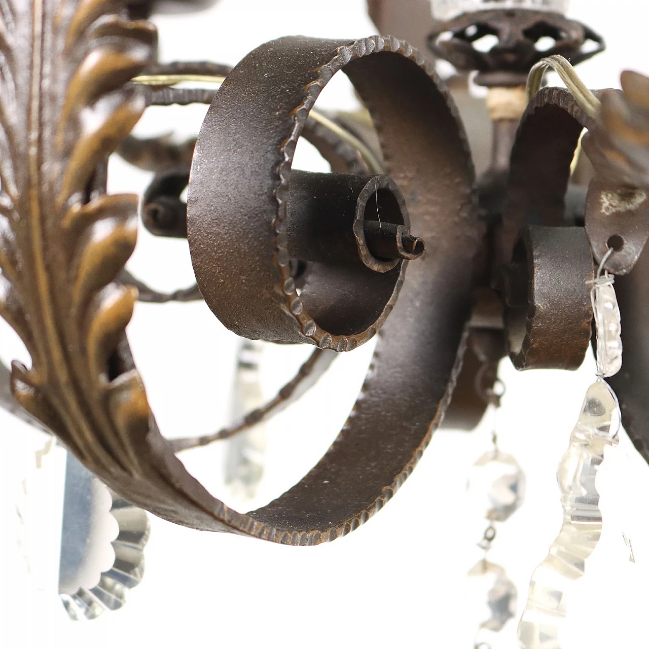 Lampada da soffitto stile Liberty in ferro battuto e vetro, inizio '900 5