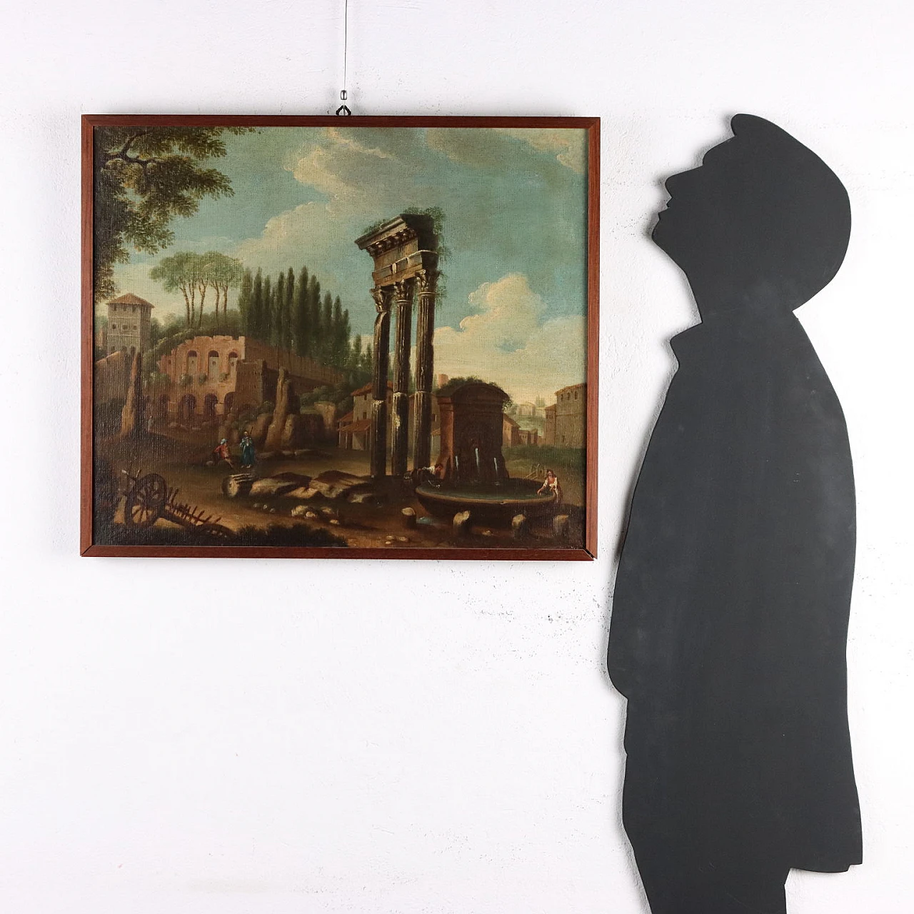 Paesaggio con borgo e rovine, dipinto a olio su tela, '700 2