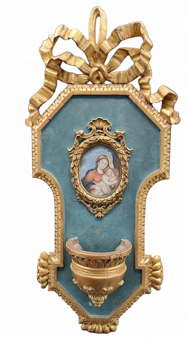 Acquasantiera in legno con miniatura, fine '700