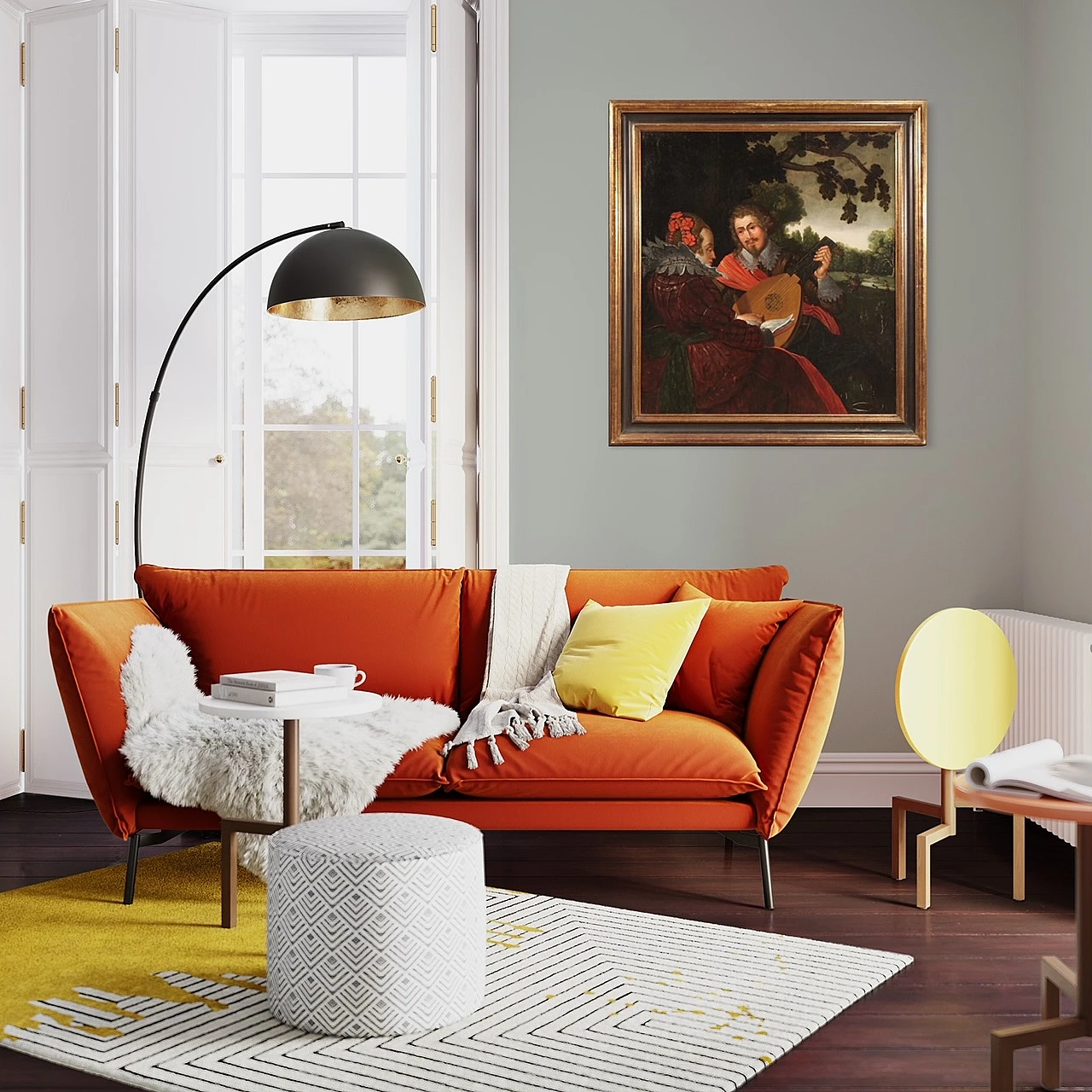 Musici e scena di caccia, dipinto fiammingo olio su tavola, '600 1412723