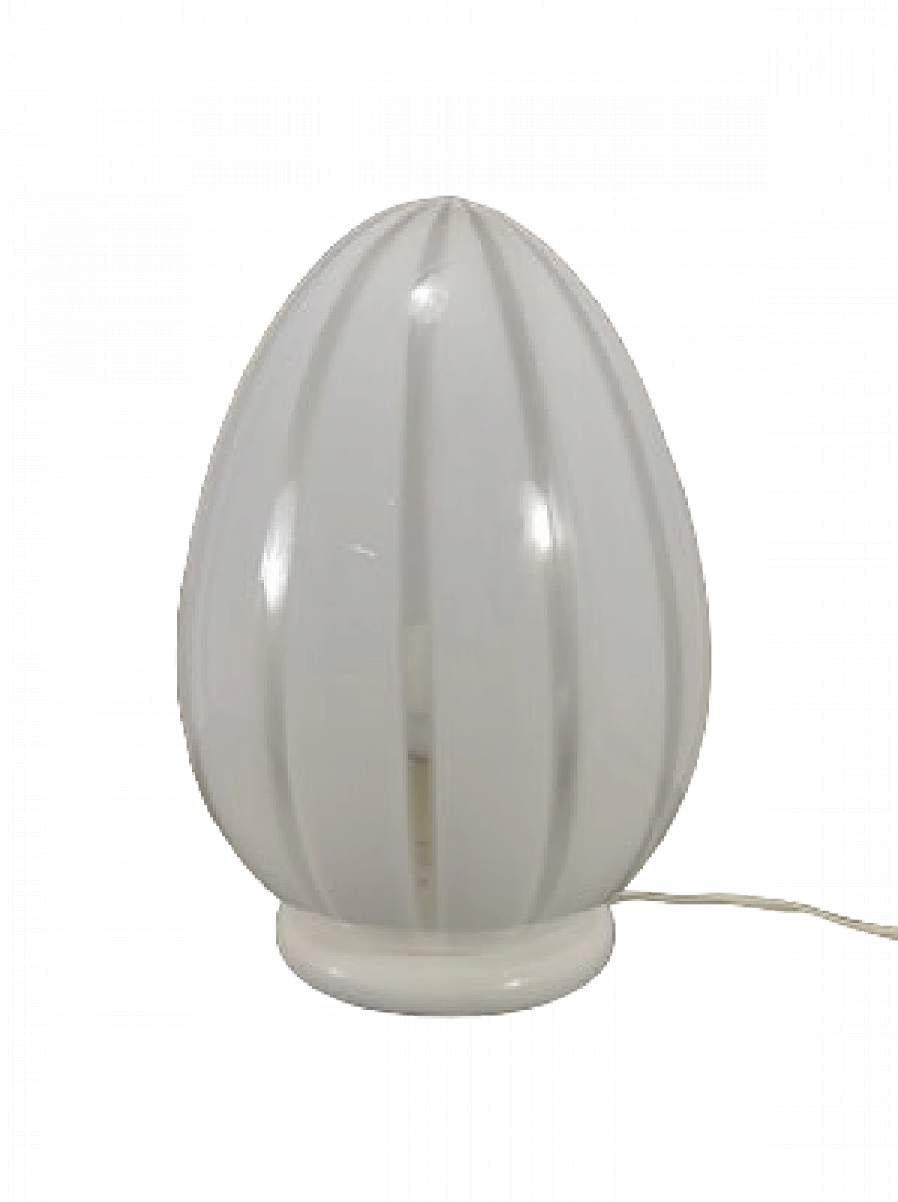 Lampada da tavolo a uovo in vetro di Murano bianco a righe, anni '60 7