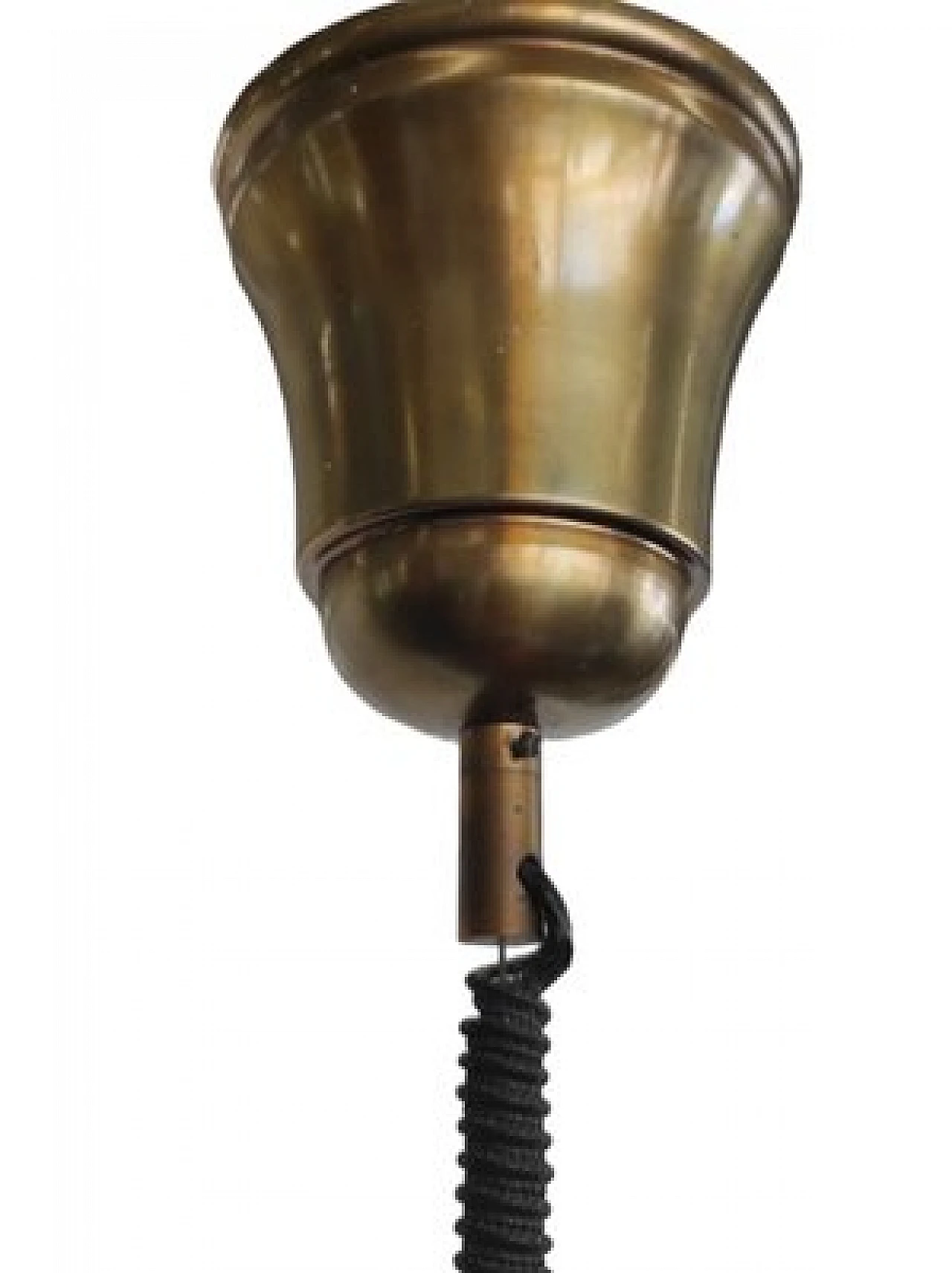 Lampadario in acciaio dorato e paralume rosso e bianco, anni '60 4