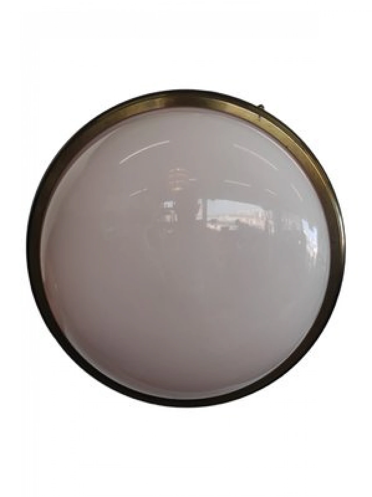 Lampadario in acciaio dorato e paralume rosso e bianco, anni '60 5