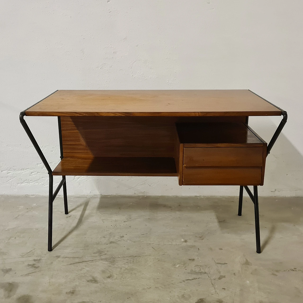 Teak and metal desk attributed to Anonima Castelli, 1960s 1