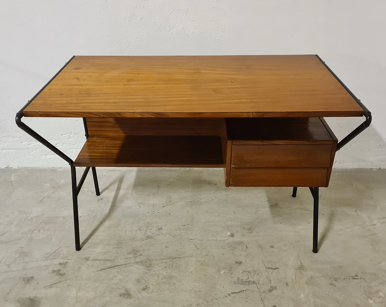 Teak and metal desk attributed to Anonima Castelli, 1960s 3