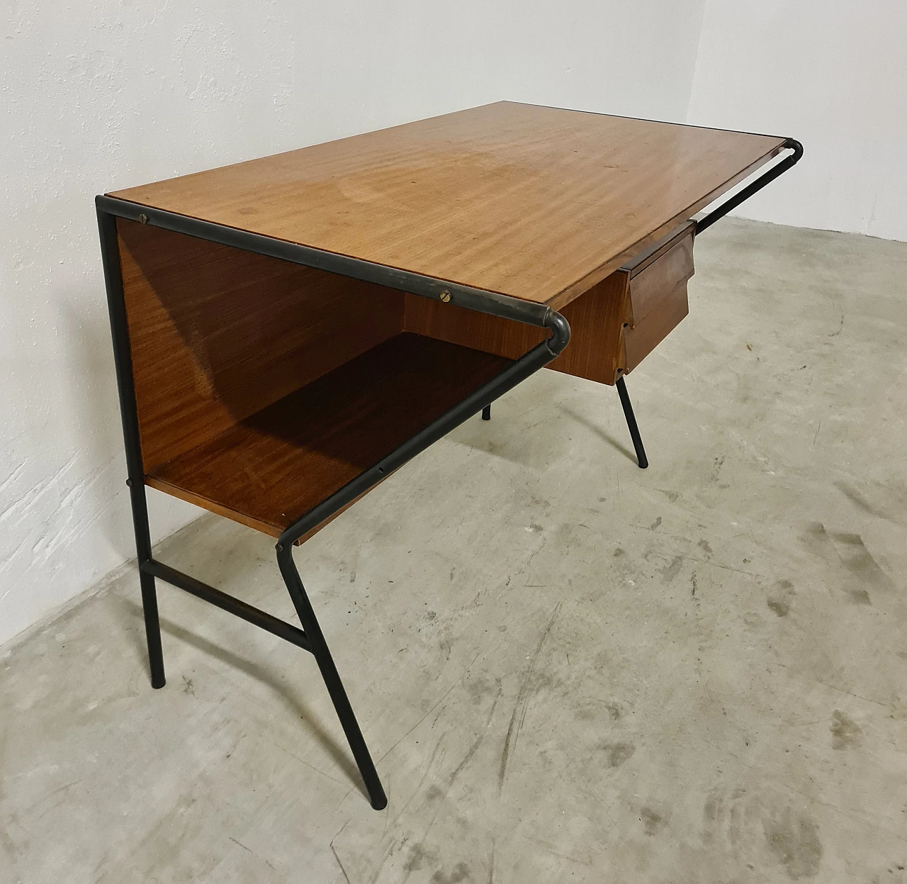Teak and metal desk attributed to Anonima Castelli, 1960s 4