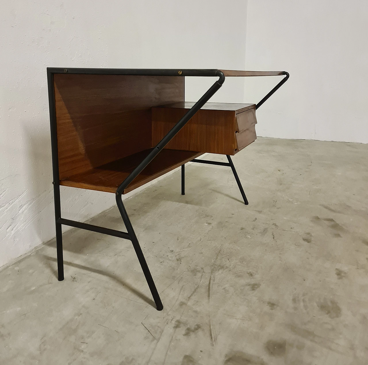 Teak and metal desk attributed to Anonima Castelli, 1960s 5