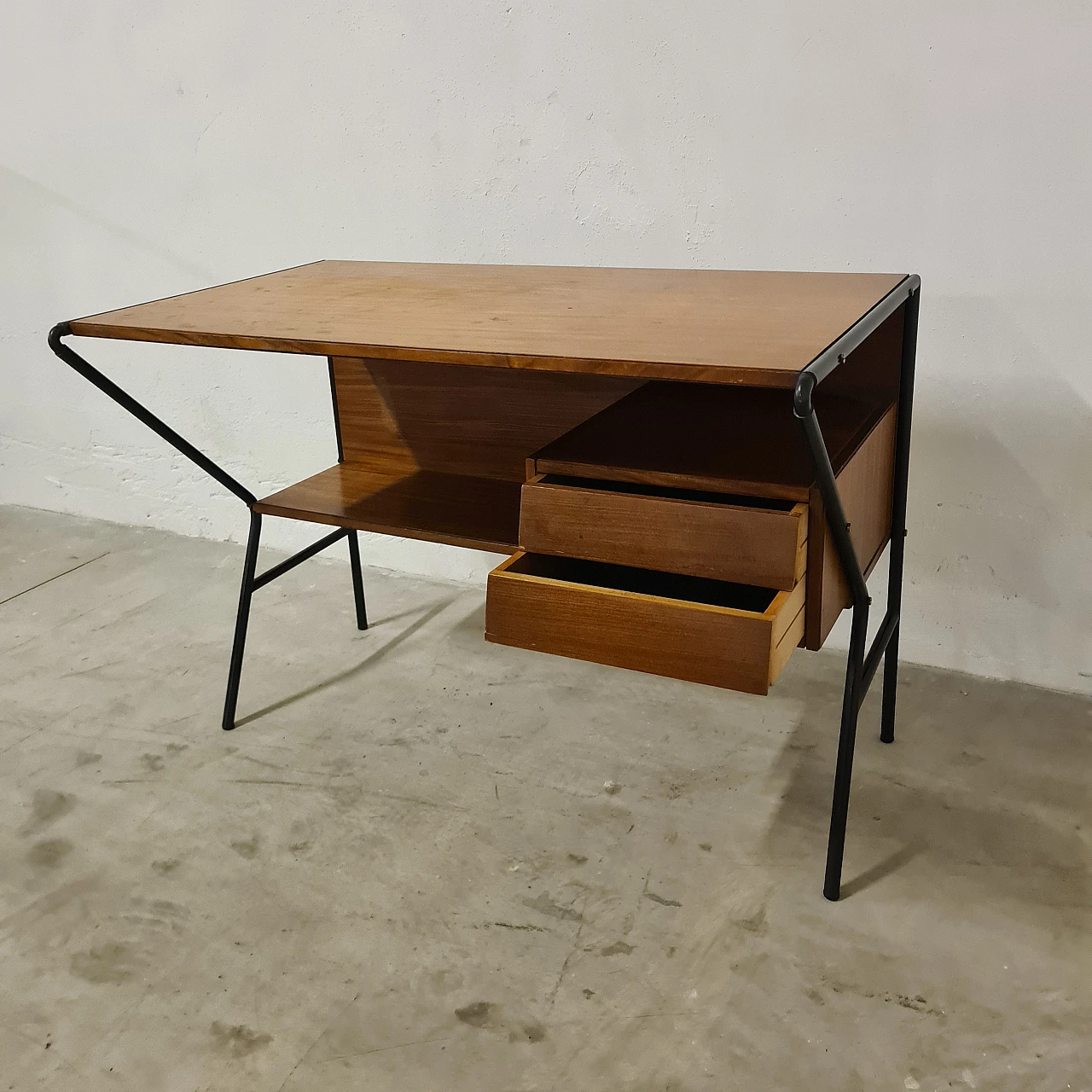 Teak and metal desk attributed to Anonima Castelli, 1960s 8