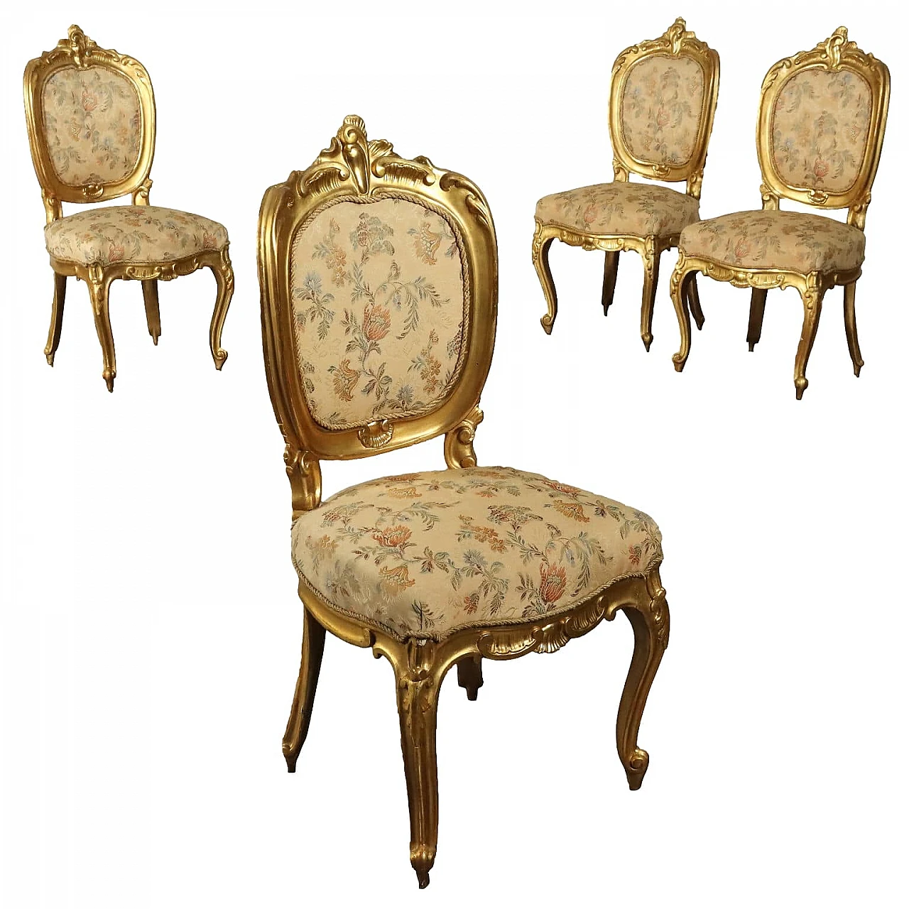 4 Neo-Baroque gilded wooden chairs, late 19th century 1