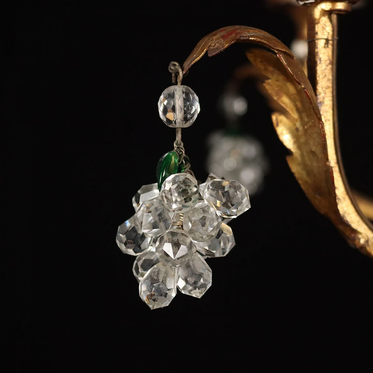 Six-light iron, gilded wood, sheet metal and crystal chandelier 5