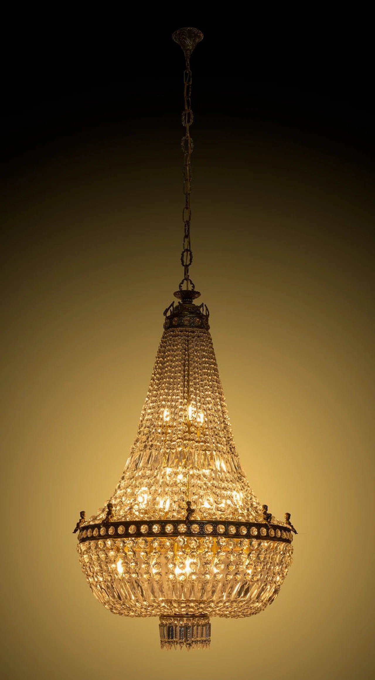 Lampadario in stile Impero in ottone e cristallo di Boemia, anni '50 4