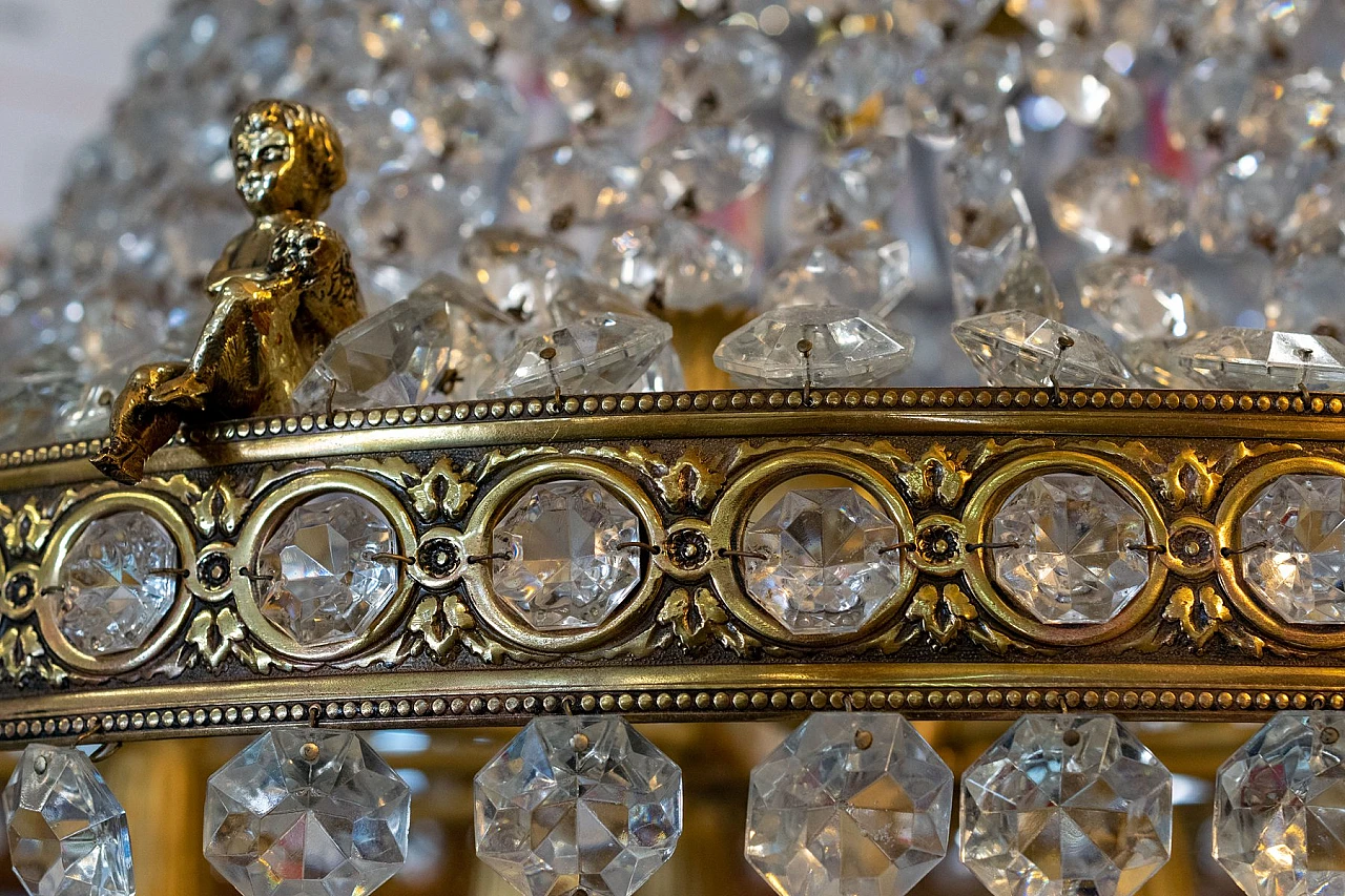 Lampadario in stile Impero in ottone e cristallo di Boemia, anni '50 5