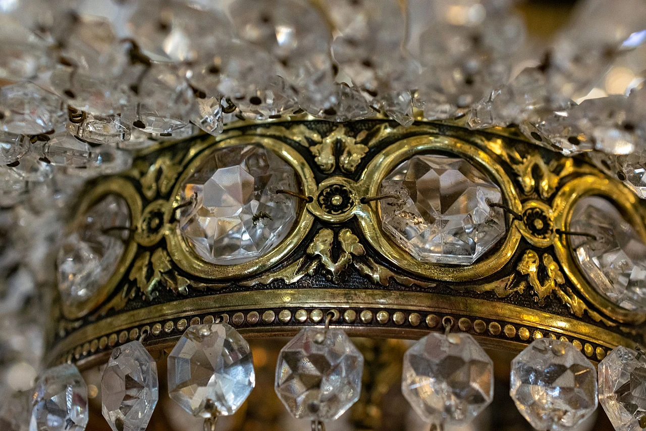 Lampadario in stile Impero in ottone e cristallo di Boemia, anni '50 6