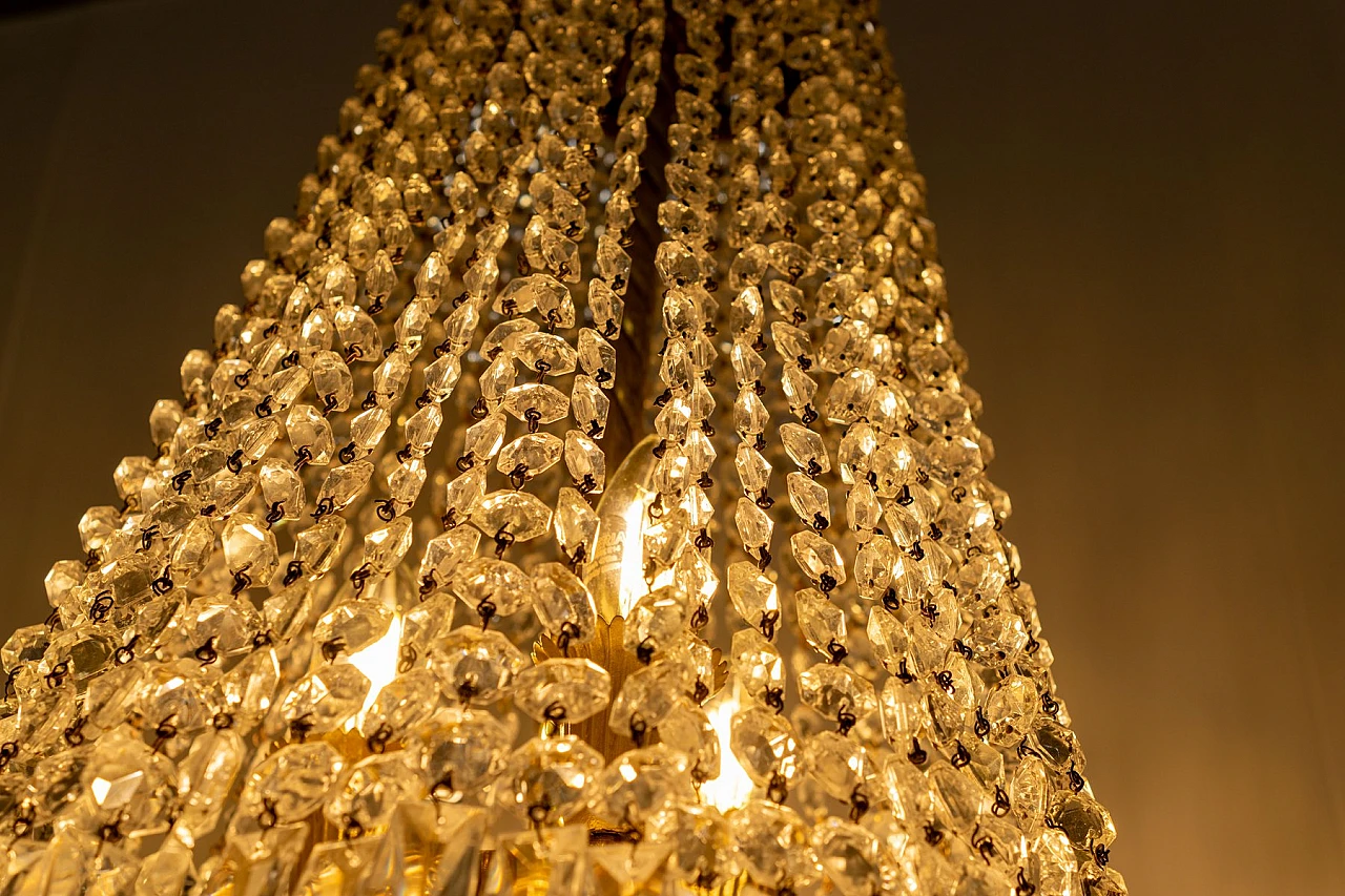 Lampadario in stile Impero in ottone e cristallo di Boemia, anni '50 7