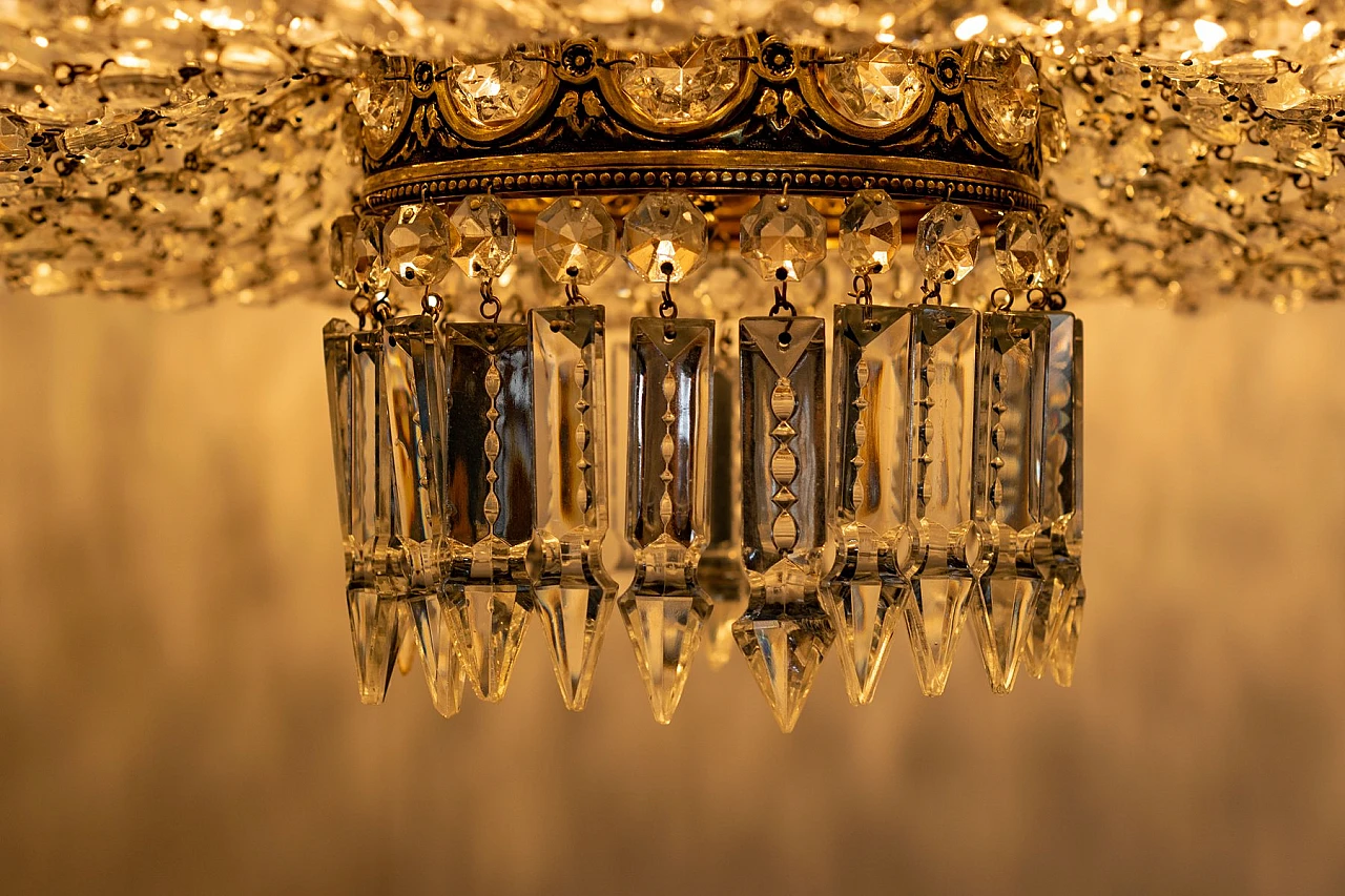 Lampadario in stile Impero in ottone e cristallo di Boemia, anni '50 8