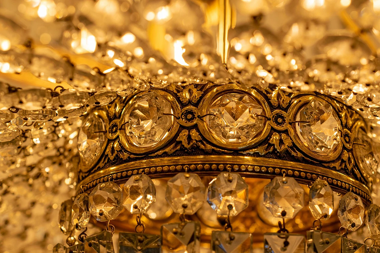 Lampadario in stile Impero in ottone e cristallo di Boemia, anni '50 9