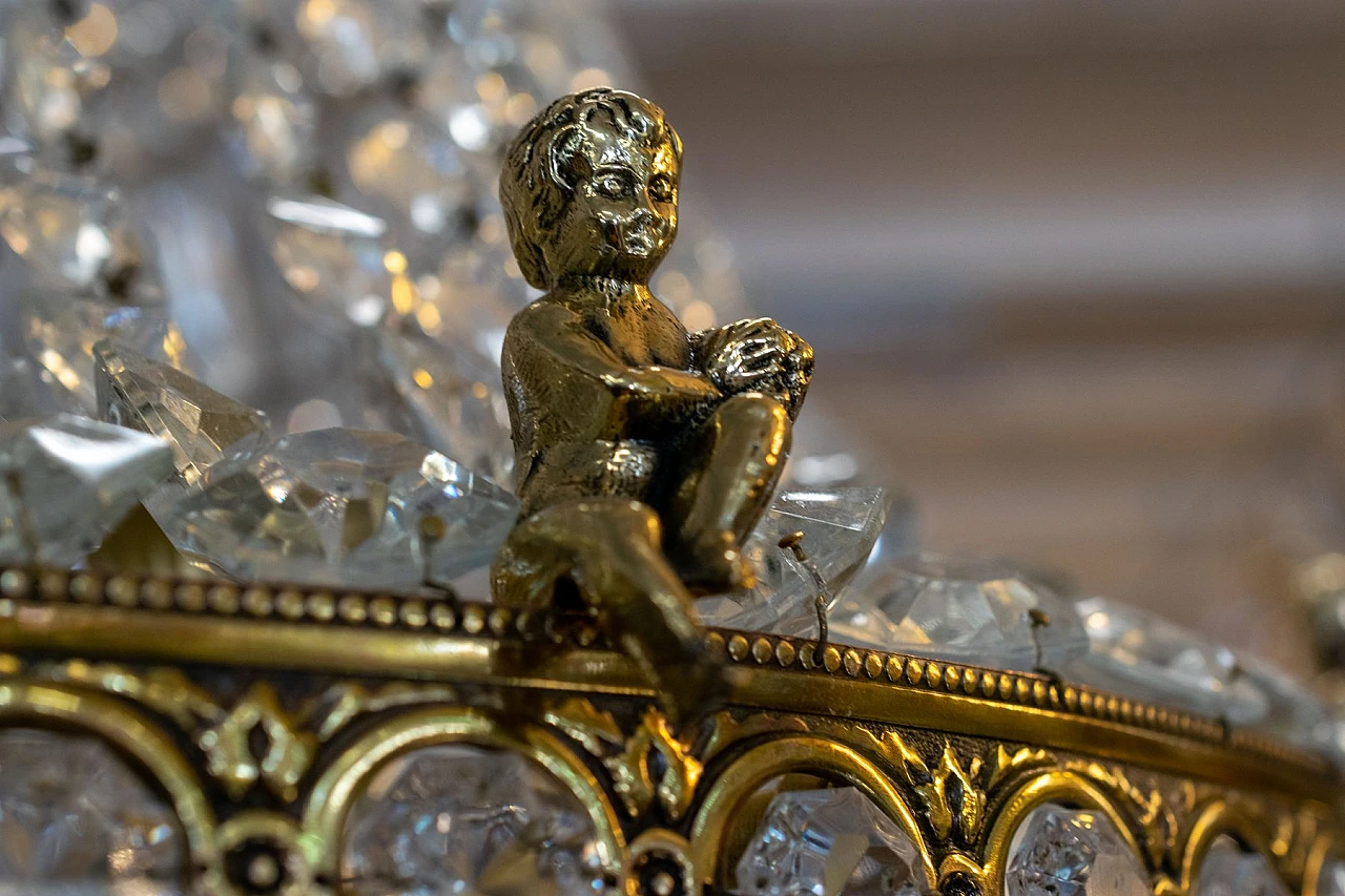 Lampadario in stile Impero in ottone e cristallo di Boemia, anni '50 11