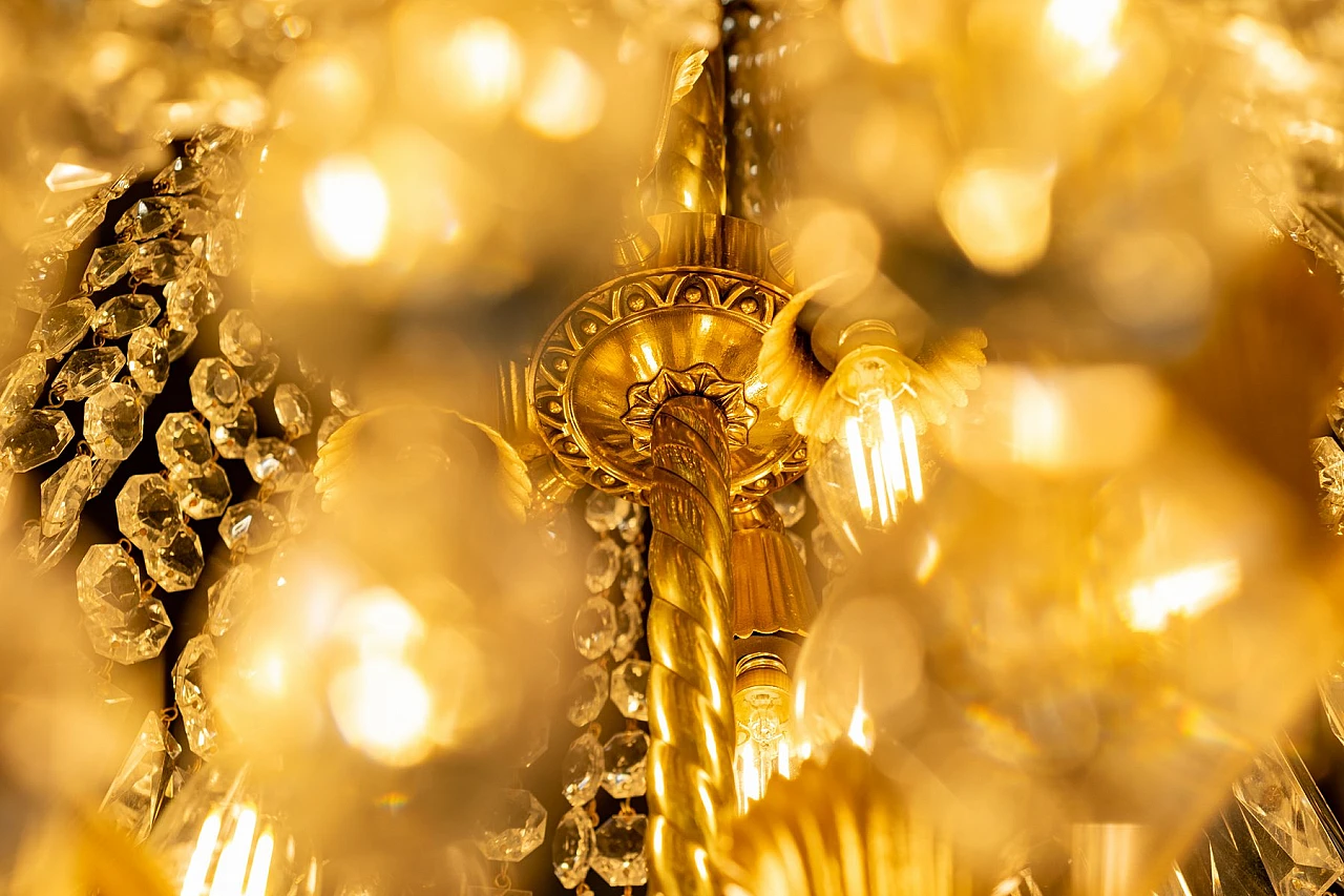 Lampadario in stile Impero in ottone e cristallo di Boemia, anni '50 16