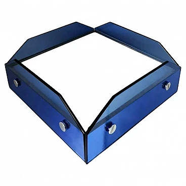 Plafoniera in vetro blu e metallo in stile Fontana Arte, anni '70