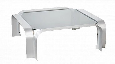 Tavolino tedesco in alluminio e vetro fumé, anni '70