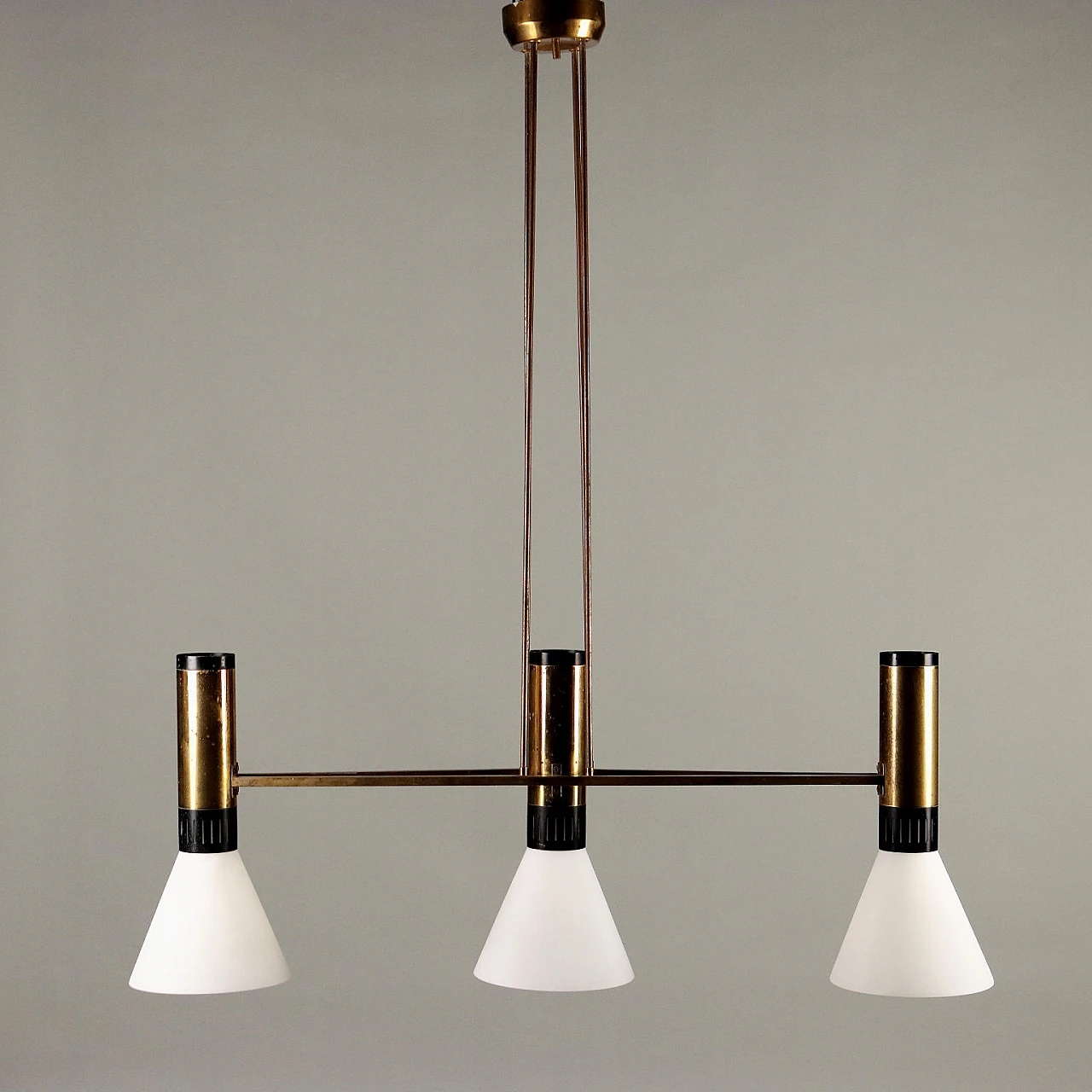 3-Light chandelier in aluminium, brass and glass by Stilnovo, 1960s 1