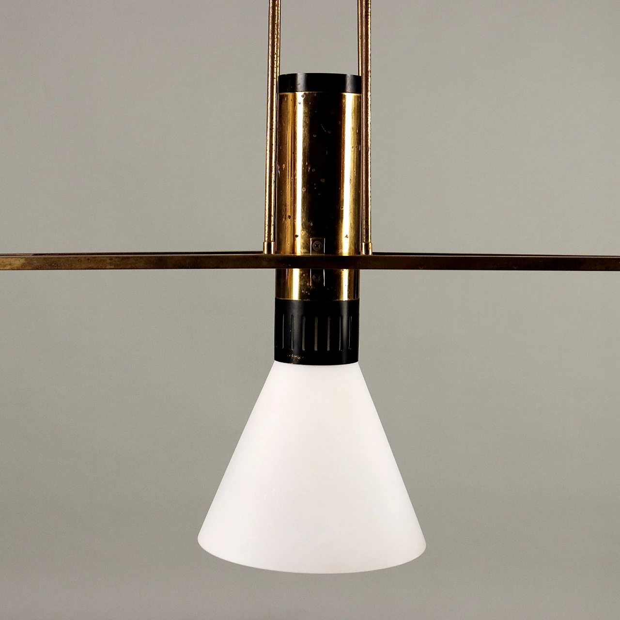 3-Light chandelier in aluminium, brass and glass by Stilnovo, 1960s 3