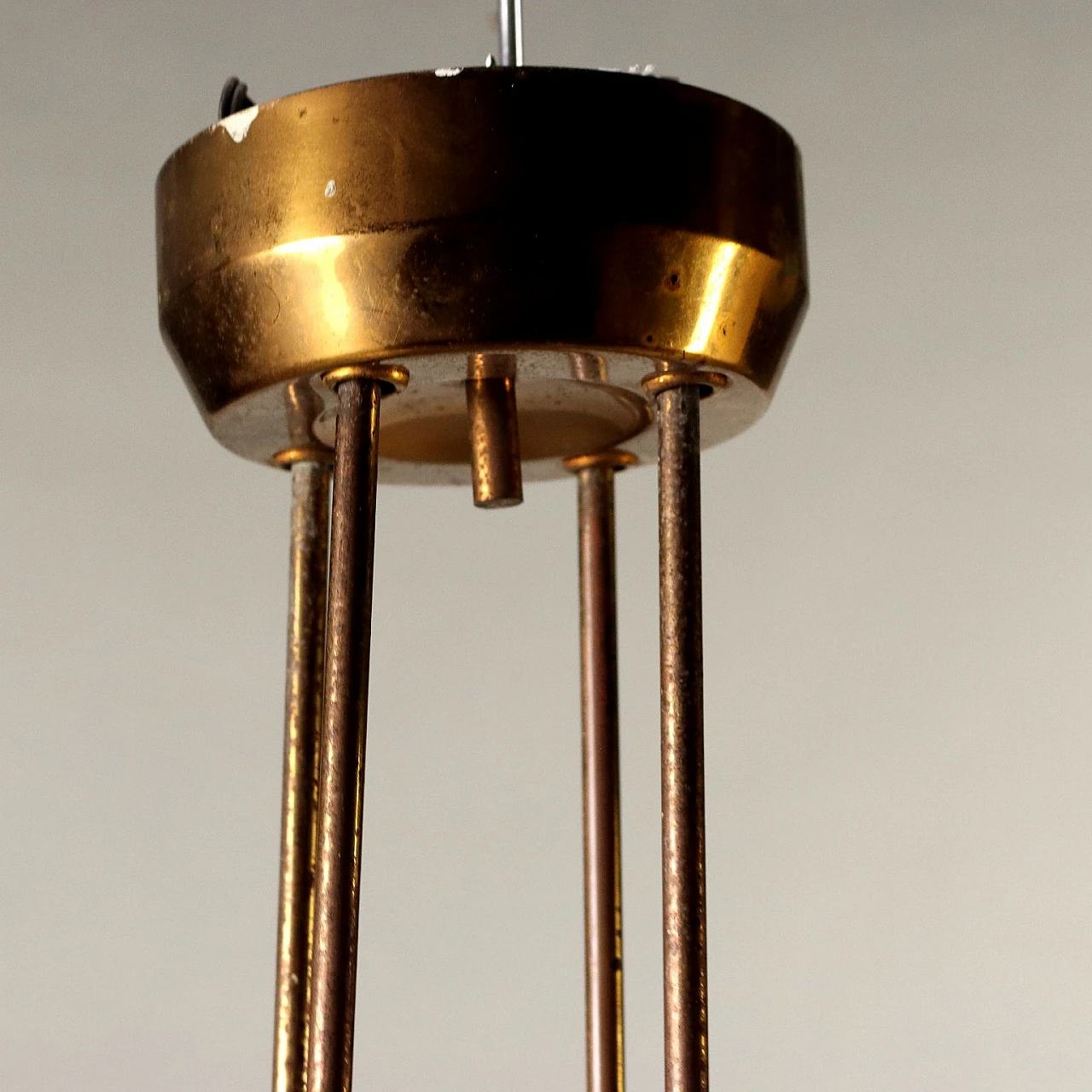3-Light chandelier in aluminium, brass and glass by Stilnovo, 1960s 5
