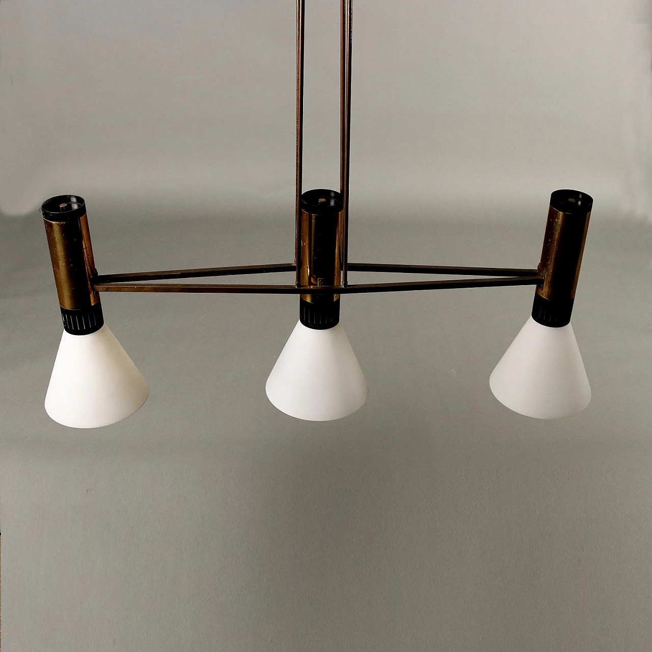 3-Light chandelier in aluminium, brass and glass by Stilnovo, 1960s 7