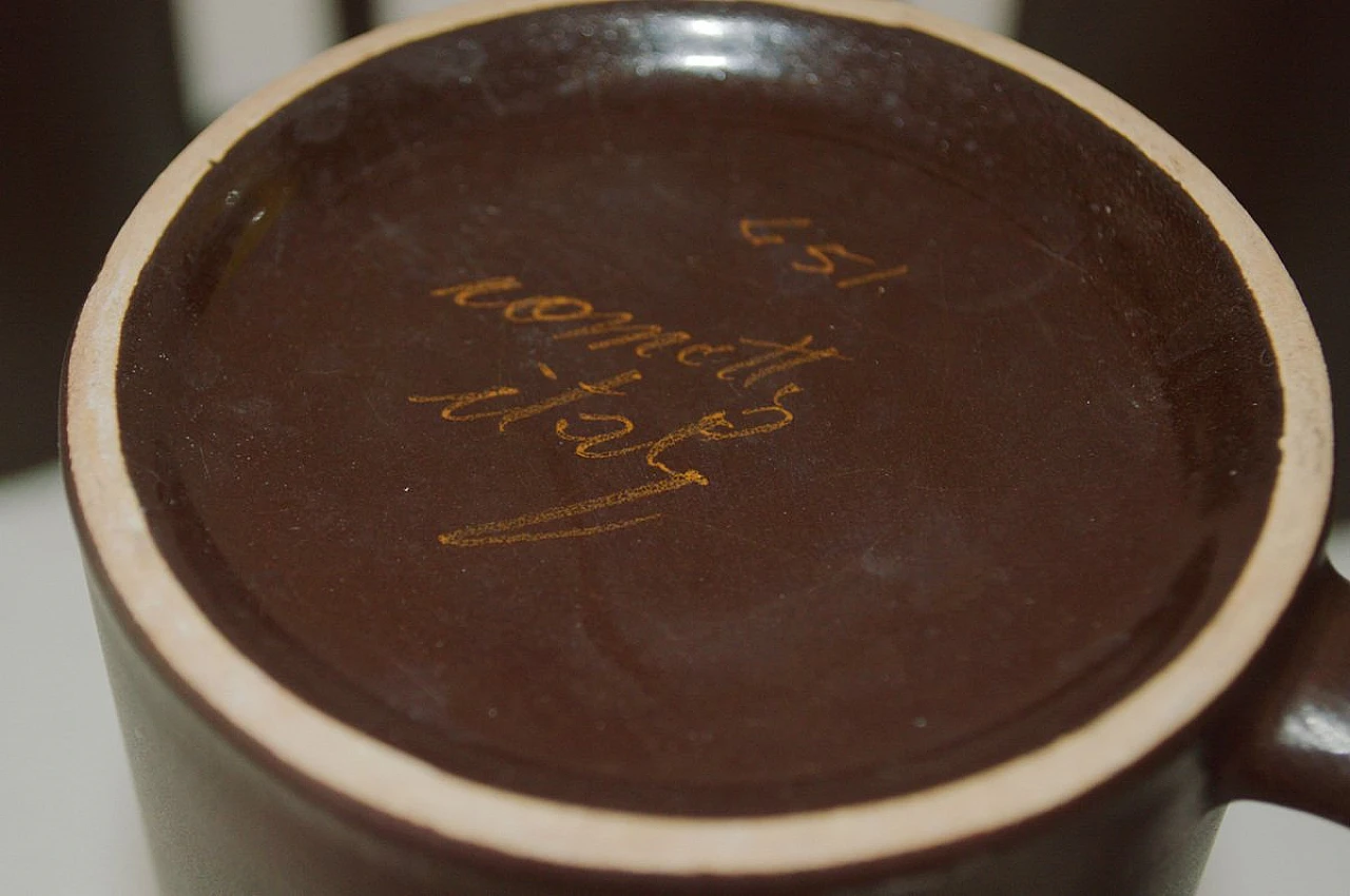 Cups with jug in brown and yellow ceramic by Rometti, 1930s 2