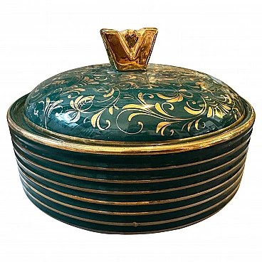 Green and gold ceramic box by La Colonnata, 1960s