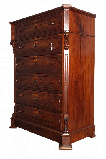Louis-Philippe walnut feather and solid wood 7-drawers dresser, 1860