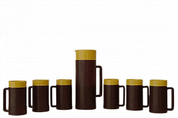 Tazze con brocca in ceramica marrone e gialla di Rometti, anni '30