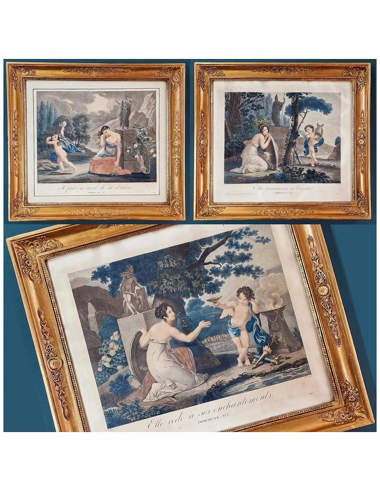 3 Engravings Cupid's Imprudences by J. F. Prot, early 19th century 10