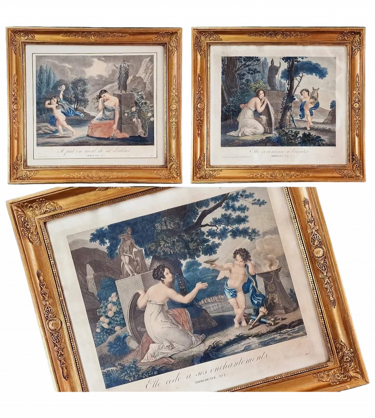 3 Engravings Cupid's Imprudences by J. F. Prot, early 19th century 11